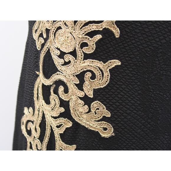 Tadashi Shoji Black Gold Crepe Sequin Embellished Formal Gown Evening Dress 12 - Picture 4 of 8
